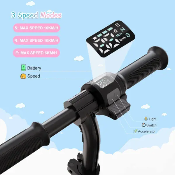 RCB Electric Scooter for Kids, 150W Motor - Max 9.3mph - Bluetooth Speaker - Colorful LED Lights - Foldable - LED Display - Image 3