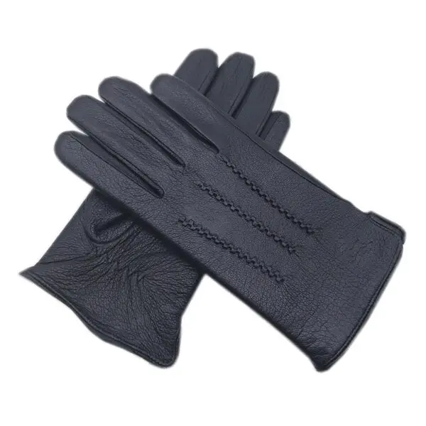 Winter Men's Deerskin Gloves Wrist Fashion New Genuine Deerskin Gloves Wool Lining Machine Sewing Warm Driving Riding Riding Col - Image 2