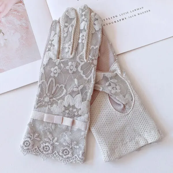 New Women's Summer Ice Silk Lace Anti Ultraviolet Thin Electric Car Driving Anti-skid Breathable Cool Sun Protection Gloves - Image 10
