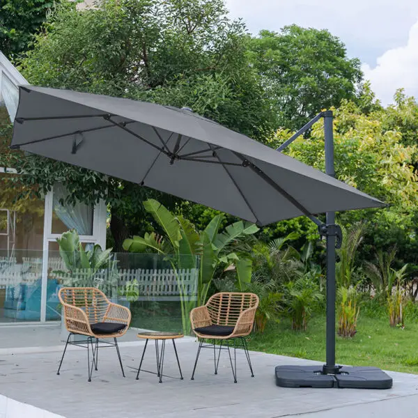 Breeins3M Large Garden Roma Tilting Aluminium Cantilever Parasol With Cross Base, Dark Grey - Image 2