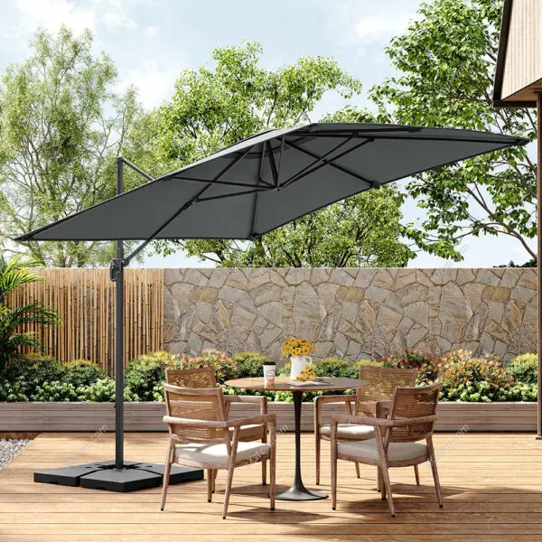 Breeins3M Large Garden Roma Tilting Aluminium Cantilever Parasol With Cross Base, Dark Grey - Image 3