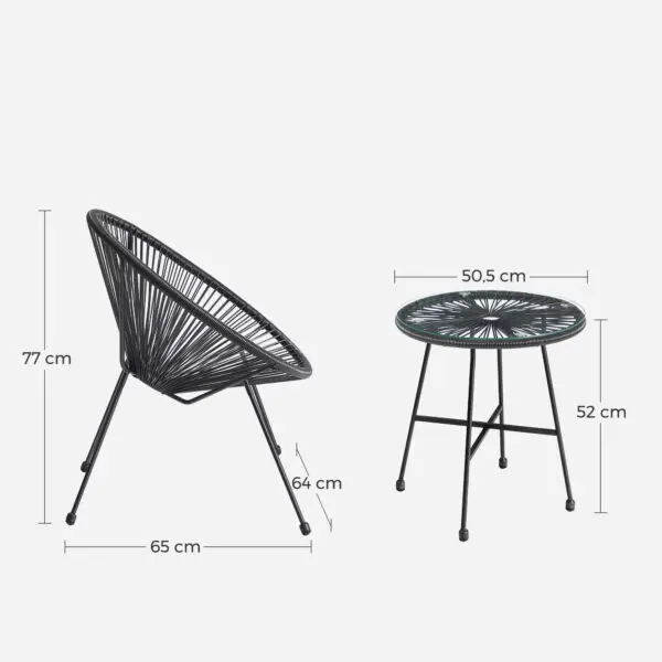 SONGMICS Garden Patio Furniture Set 3 Pieces, Acapulco Chair, Outdoor Seating, Glass Top Table and 2 Chairs - Image 2