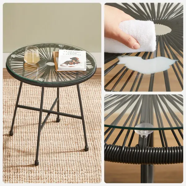 SONGMICS Garden Patio Furniture Set 3 Pieces, Acapulco Chair, Outdoor Seating, Glass Top Table and 2 Chairs - Image 4