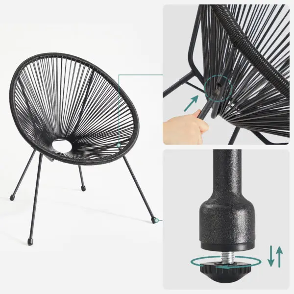 SONGMICS Garden Patio Furniture Set 3 Pieces, Acapulco Chair, Outdoor Seating, Glass Top Table and 2 Chairs - Image 5
