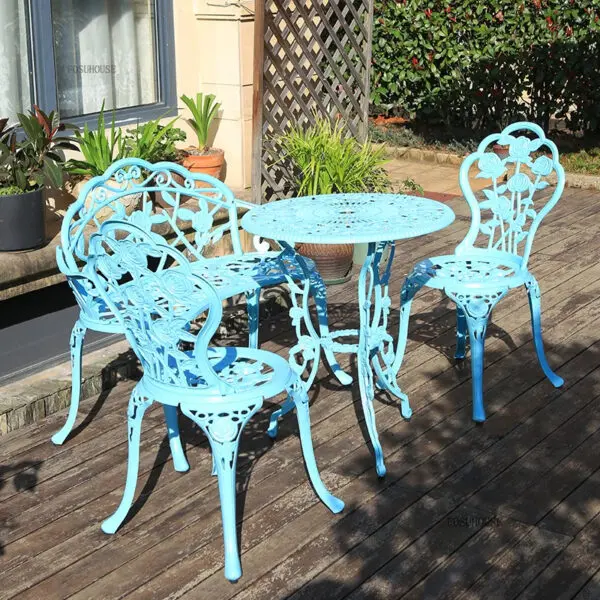 Outdoor Cast Aluminum Tables and Chairs European Garden Tables and Chairs Set Leisure Courtyard Waterproof Tables and Chairs AA