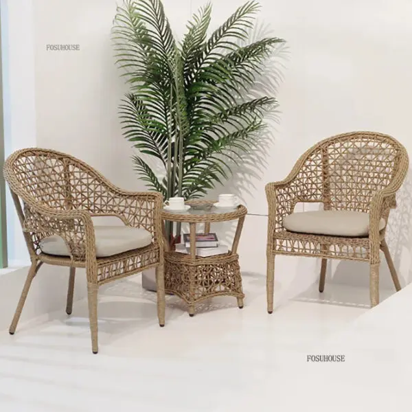Outdoor Table and Chair Sets Leisure Outdoor Courtyard Terrace Table and Chair Balcony Rattan Chair Tea Table Three-piece Set - Image 3