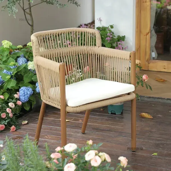 Outdoor Rope Rattan Sun Protection Table and Chair Set Modern Courtyard Garden Furniture Sets Homestay Balcony Three-piece Set - Image 4