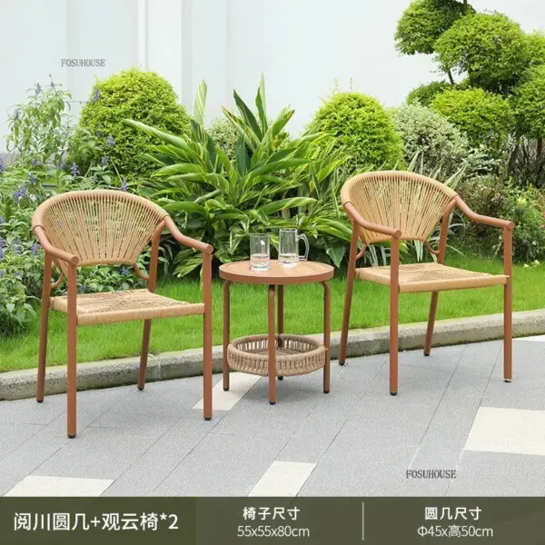Outdoor Rope Rattan Sun Protection Table and Chair Set Modern Courtyard Garden Furniture Sets Homestay Balcony Three-piece Set - Image 13