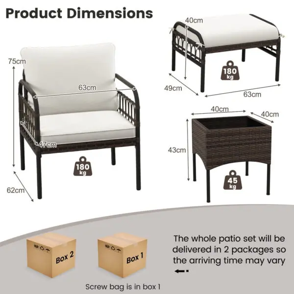 GOFLAME 5 Piece Patio Conversation Set Outdoor Wicker Chair Set w/ Ottomans - Image 2