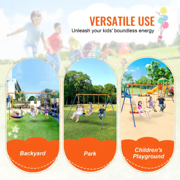 VEVOR Swing Sets for Backyard 600lbs Capacity Swing Set with 1 Saucer Swing Seat 2 Belt Swing Seats Swingset Outdoor for Kids - Image 6