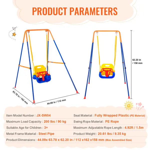VEVOR Swing Sets for Backyard 600lbs Capacity Swing Set with 1 Saucer Swing Seat 2 Belt Swing Seats Swingset Outdoor for Kids - Image 7