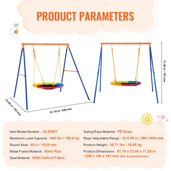 VEVOR Swing Sets for Backyard 600lbs Capacity Swing Set with 1 Saucer Swing Seat 2 Belt Swing Seats Swingset Outdoor for Kids - Image 8
