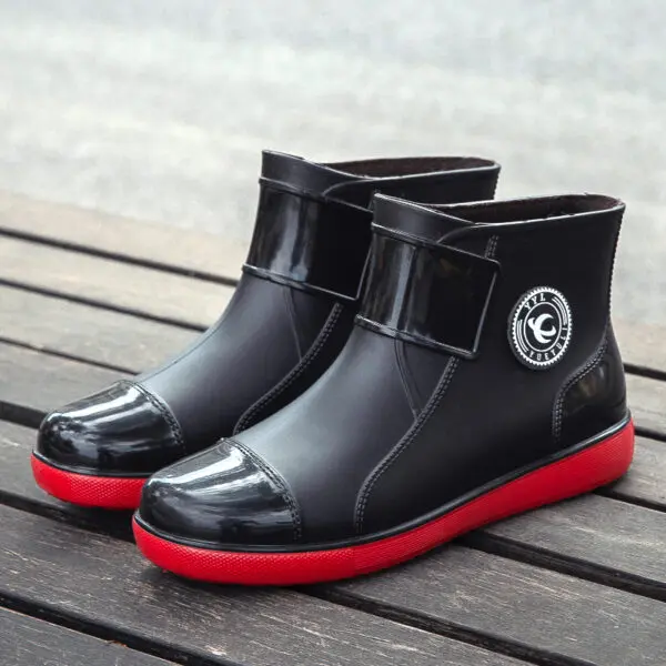 Rain boots mens non-slip rain boots large size velvet warm rubber shoes short outdoor fishing waterproof shoes for men and women - Image 4