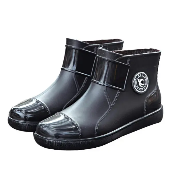 Rain boots mens non-slip rain boots large size velvet warm rubber shoes short outdoor fishing waterproof shoes for men and women - Image 5