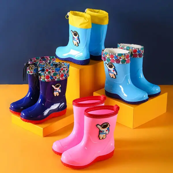 Astronaut Children's Rain Shoes Extra Large Long Tube Water Boots Boys Girls Warm Lined Thickened Rubber Shoes New Model - Image 3