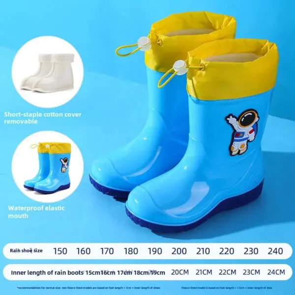 Astronaut Children's Rain Shoes Extra Large Long Tube Water Boots Boys Girls Warm Lined Thickened Rubber Shoes New Model - Image 8