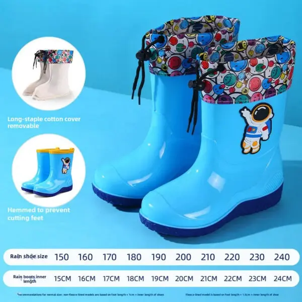 Astronaut Children's Rain Shoes Extra Large Long Tube Water Boots Boys Girls Warm Lined Thickened Rubber Shoes New Model - Image 14