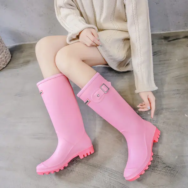 2025 Fashion waterproof rain boots women adult high rain boots buckle Korean long tube water shoes snow boots motorcycle boot - Image 5