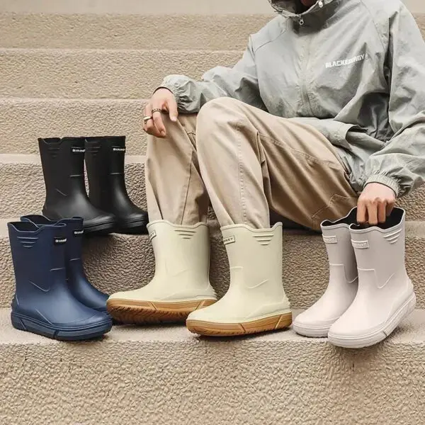 2024 Water Shoes Korean Mid-calf Rain Boots Men's Non-slip Wear-resistant Rain Shoes Waterproof Rubber Boots Couple - Image 2