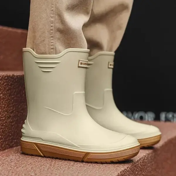 2024 Water Shoes Korean Mid-calf Rain Boots Men's Non-slip Wear-resistant Rain Shoes Waterproof Rubber Boots Couple - Image 4