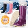 Fashionable High-Tube Women's Rain Boots Fleece-Lined Waterproof Non-Slip PVC Shoes Ideal for Sea Rushing Activities