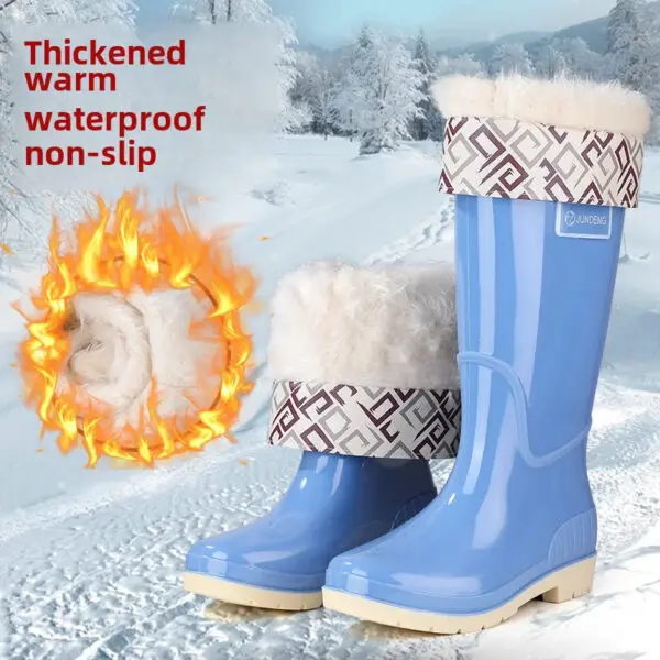Fashionable High-Tube Women's Rain Boots Fleece-Lined Waterproof Non-Slip PVC Shoes Ideal for Sea Rushing Activities - Image 5