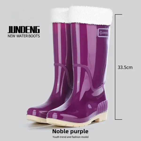 Fashionable High-Tube Women's Rain Boots Fleece-Lined Waterproof Non-Slip PVC Shoes Ideal for Sea Rushing Activities - Image 7