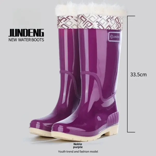 Fashionable High-Tube Women's Rain Boots Fleece-Lined Waterproof Non-Slip PVC Shoes Ideal for Sea Rushing Activities - Image 8
