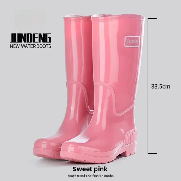 Fashionable High-Tube Women's Rain Boots Fleece-Lined Waterproof Non-Slip PVC Shoes Ideal for Sea Rushing Activities - Image 9