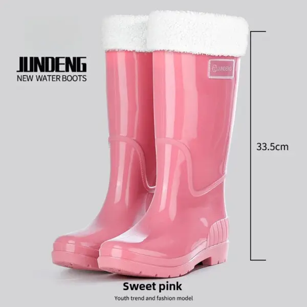 Fashionable High-Tube Women's Rain Boots Fleece-Lined Waterproof Non-Slip PVC Shoes Ideal for Sea Rushing Activities - Image 10