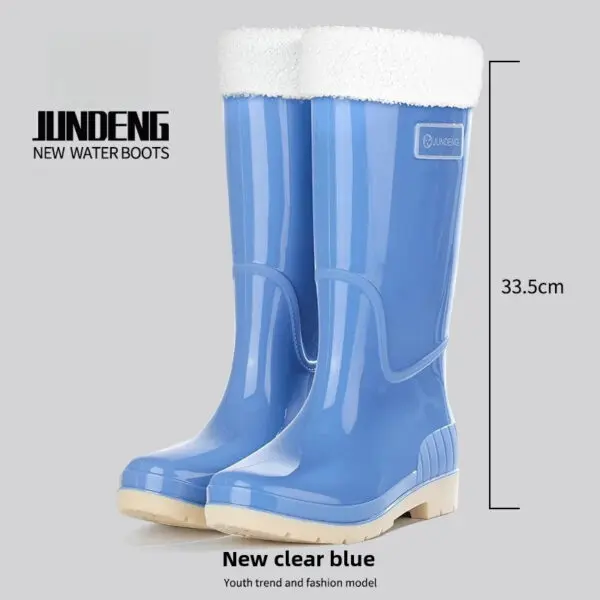 Fashionable High-Tube Women's Rain Boots Fleece-Lined Waterproof Non-Slip PVC Shoes Ideal for Sea Rushing Activities - Image 11