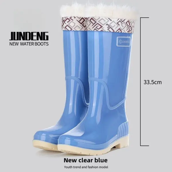 Fashionable High-Tube Women's Rain Boots Fleece-Lined Waterproof Non-Slip PVC Shoes Ideal for Sea Rushing Activities - Image 12