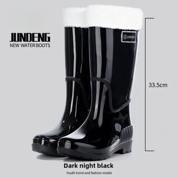 Fashionable High-Tube Women's Rain Boots Fleece-Lined Waterproof Non-Slip PVC Shoes Ideal for Sea Rushing Activities - Image 13