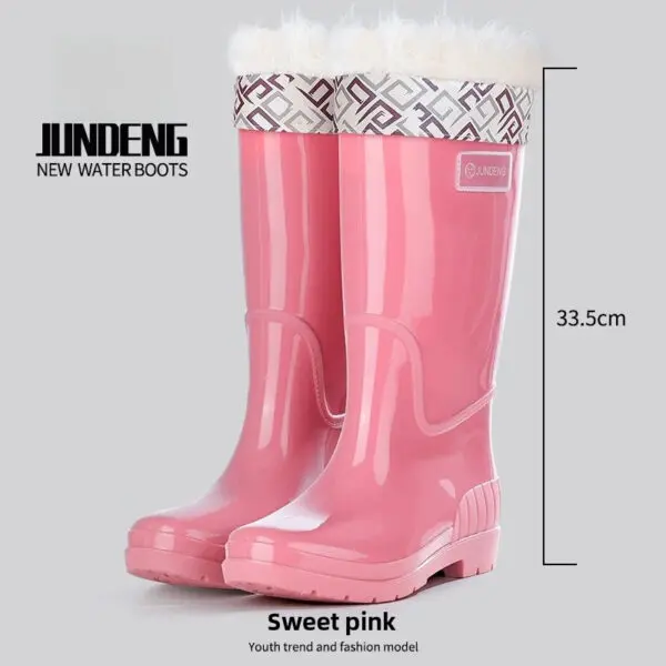 Fashionable High-Tube Women's Rain Boots Fleece-Lined Waterproof Non-Slip PVC Shoes Ideal for Sea Rushing Activities - Image 14