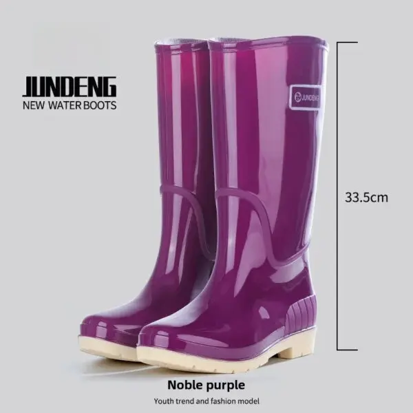 Fashionable High-Tube Women's Rain Boots Fleece-Lined Waterproof Non-Slip PVC Shoes Ideal for Sea Rushing Activities - Image 15