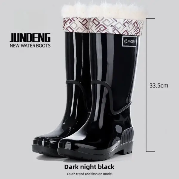 Fashionable High-Tube Women's Rain Boots Fleece-Lined Waterproof Non-Slip PVC Shoes Ideal for Sea Rushing Activities - Image 17