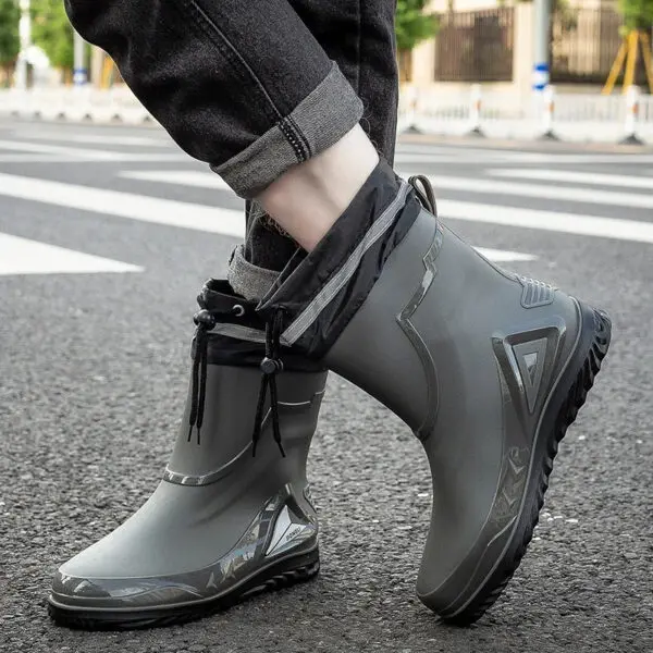 New Waterproof Shoes Men Black High Top Ankle Boots for Rain Casual Flat Rainboots for Men Fashion Rubber Rain Boots Size 39-44 - Image 4
