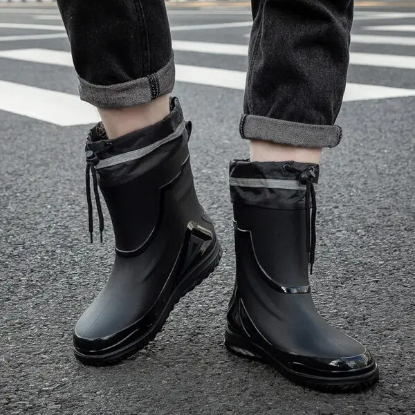 New Waterproof Shoes Men Black High Top Ankle Boots for Rain Casual Flat Rainboots for Men Fashion Rubber Rain Boots Size 39-44 - Image 5