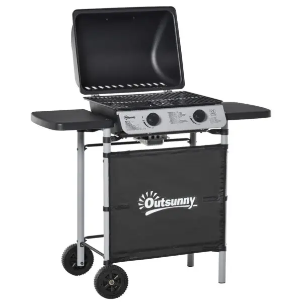 Outsunny Propane Gas Barbecue Grill 2 Burner Cooking BBQ 5.6 kW w/ Side Shelves - Image 2