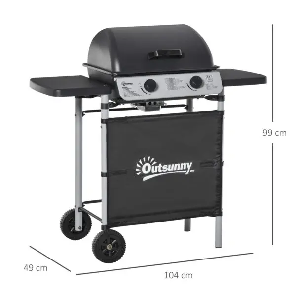 Outsunny Propane Gas Barbecue Grill 2 Burner Cooking BBQ 5.6 kW w/ Side Shelves - Image 3
