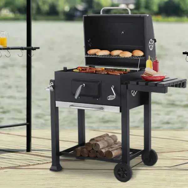 BreeinsCharcoal Grill, Adjustable Charcoal Tray, Pull-out Ash Tray, Heavy Duty Barbecue Grill with Wheels - Image 5