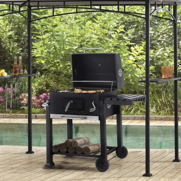 BreeinsCharcoal Grill, Adjustable Charcoal Tray, Pull-out Ash Tray, Heavy Duty Barbecue Grill with Wheels - Image 6