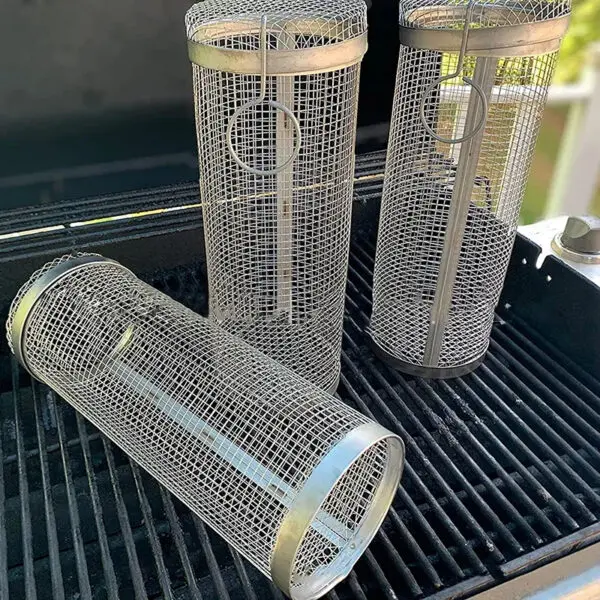 BBQ Grill Basket Rolling Grilling Basket Barbecue Cages Barbecue Grill Grate Cylinder Grilling Baskets for Outdoor Camping - Image 4