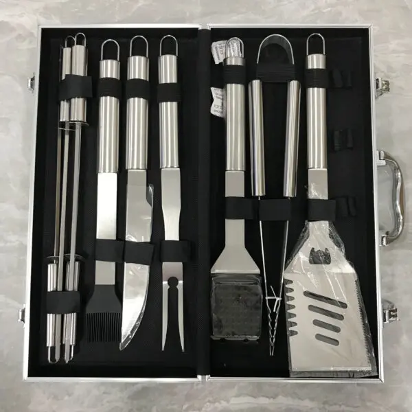 Barbecue Tool Set, Home User Outdoor Picnic Camping Aluminum Box Stainless Steel BBQ Grill Set - Image 2