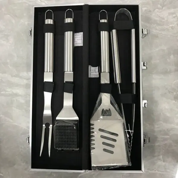 Barbecue Tool Set, Home User Outdoor Picnic Camping Aluminum Box Stainless Steel BBQ Grill Set - Image 3