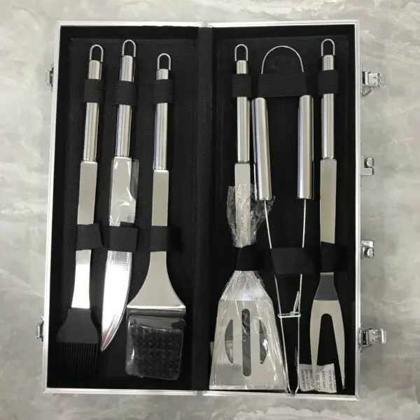 Barbecue Tool Set, Home User Outdoor Picnic Camping Aluminum Box Stainless Steel BBQ Grill Set - Image 4