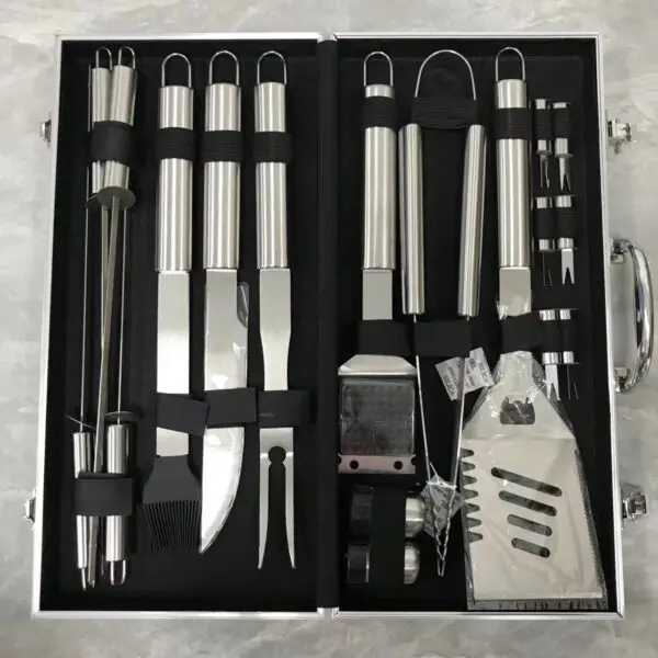Barbecue Tool Set, Home User Outdoor Picnic Camping Aluminum Box Stainless Steel BBQ Grill Set - Image 7