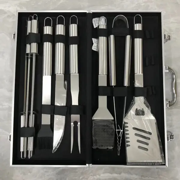 Barbecue Tool Set, Home User Outdoor Picnic Camping Aluminum Box Stainless Steel BBQ Grill Set - Image 8
