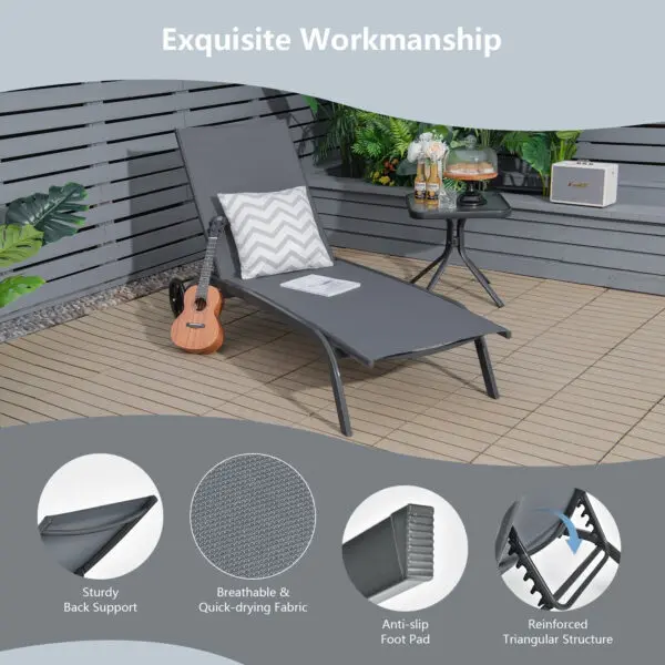 GOFLAME Garden Sun Lounger with Wheels 6 Positions Adjustable Chaise Lounge Deck Sunbed - Image 5