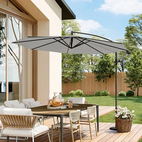 3M Large Garden Hanging Parasol Cantilever Sun Shade Patio Banana Umbrella No Base, Light Grey - Image 2